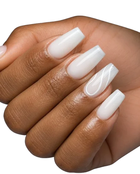 Alongamento branco leitoso com desenho em relevo