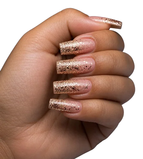 Alongamento em glitter rosé dégradé